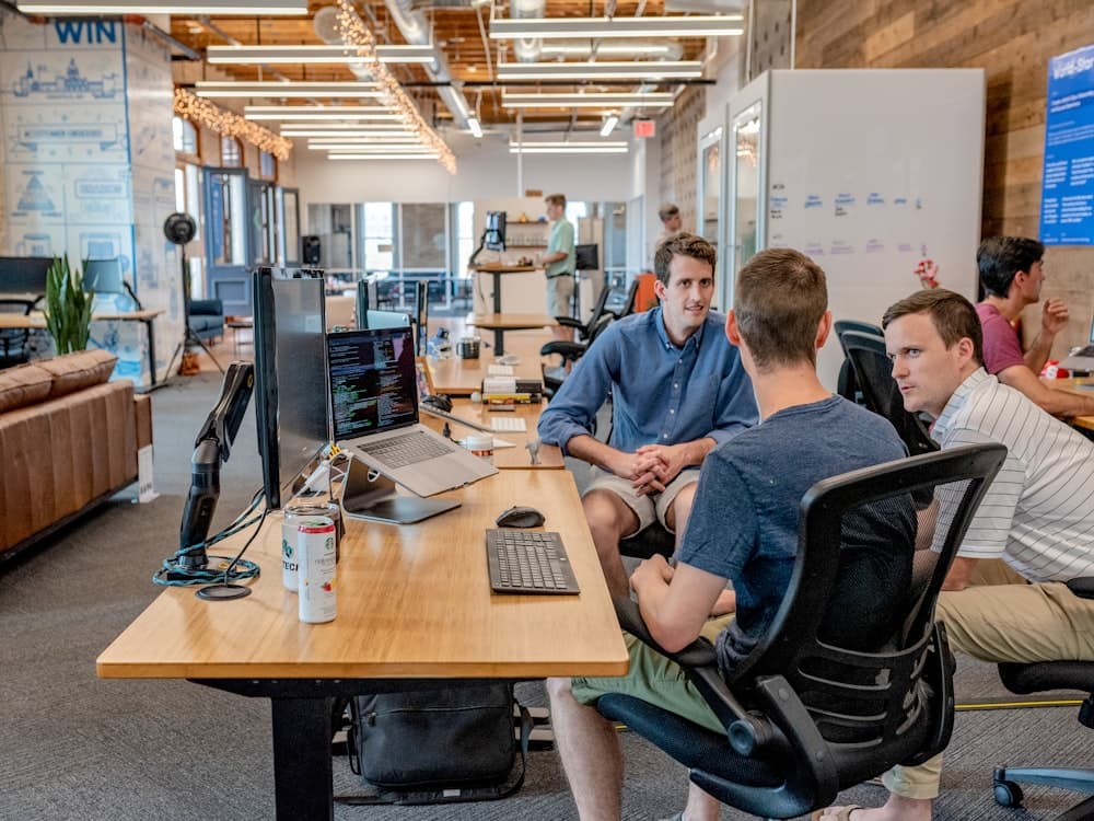 Team collaborating in a modern workspace